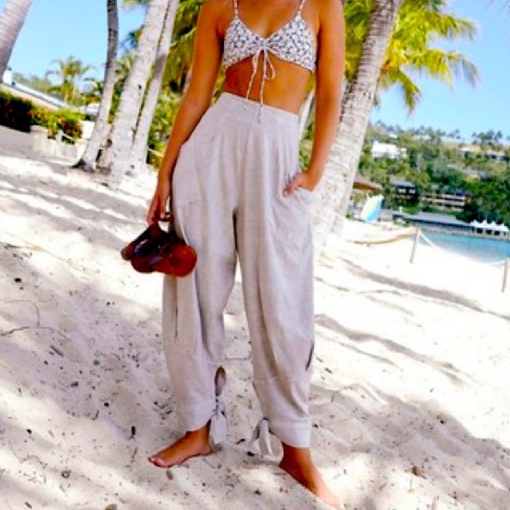 FREE PEOPLE BEACH warm cream textured knit oversized joggers S